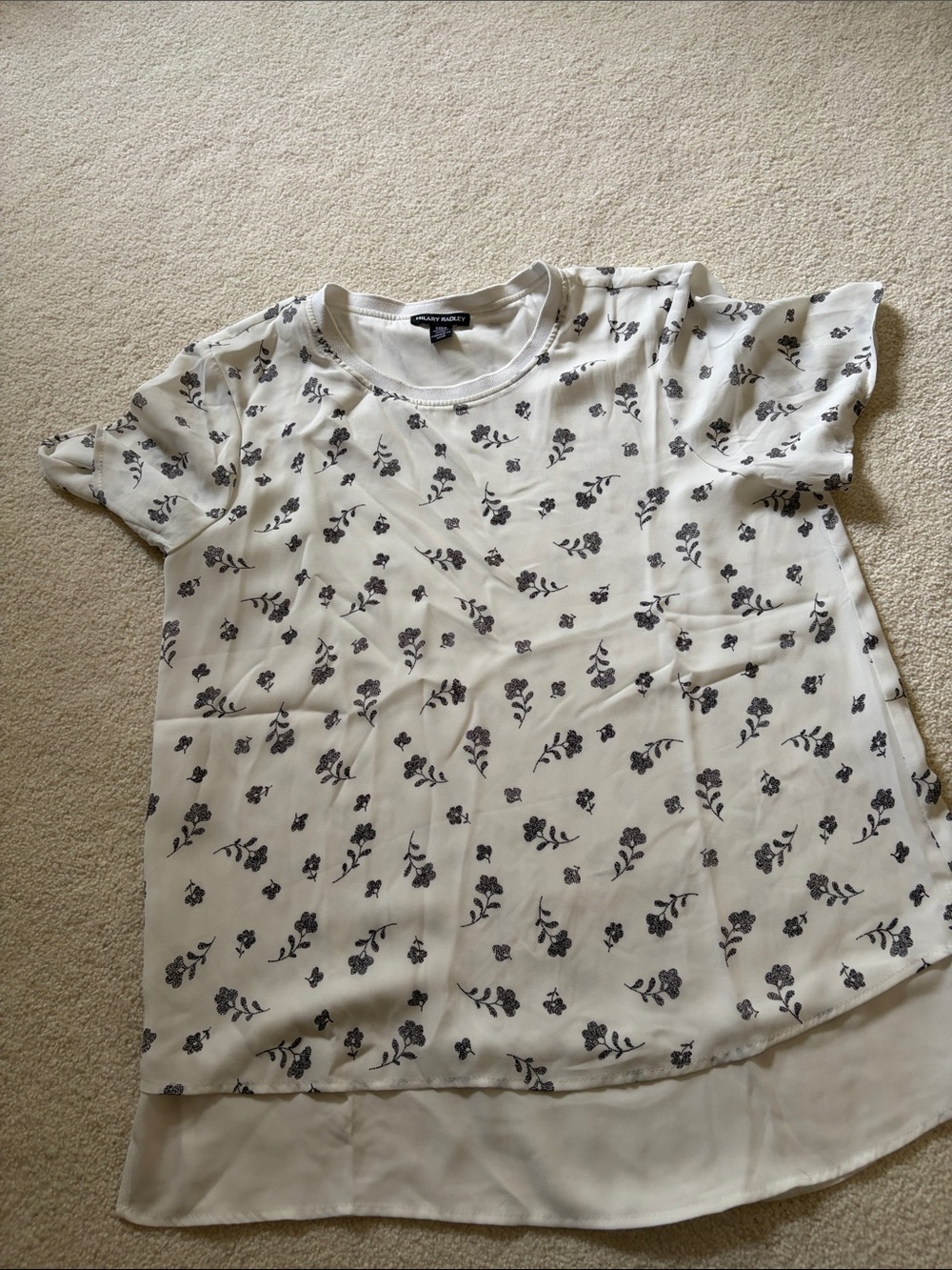 Hilary Radley Cream Short Sleeve Tee with Black Floral Print
